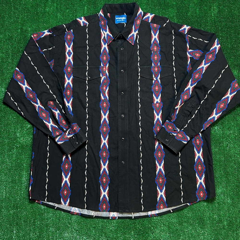 Vintage Aztec Geometric Wrangler Western Shirt Black 2XL